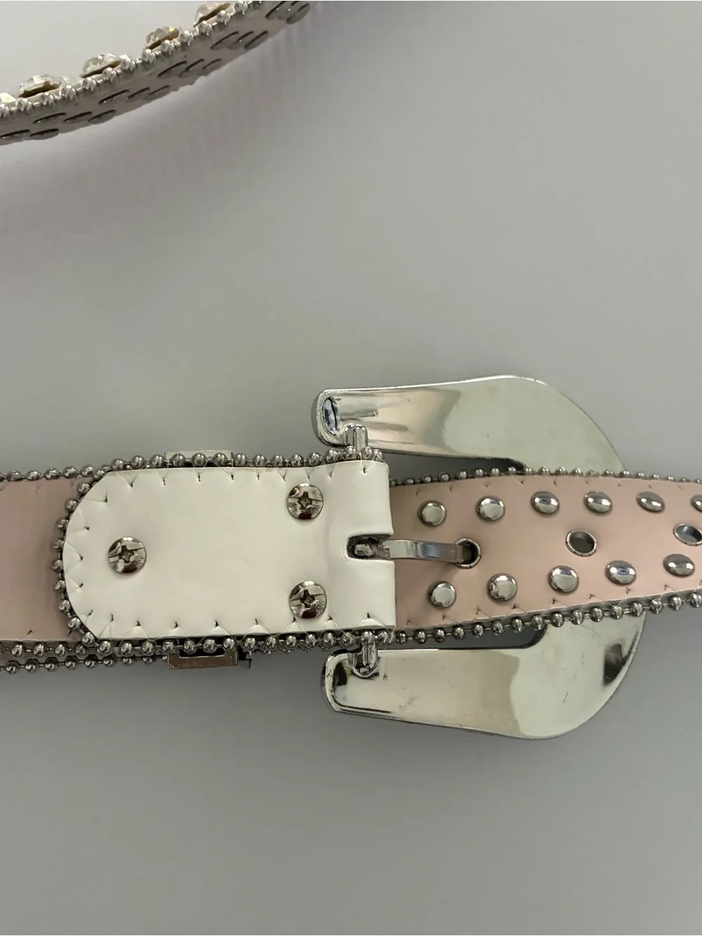 Crystal Rhinestone Studded Western Belt Bling Buckle 90s Y2K White Silver Large
